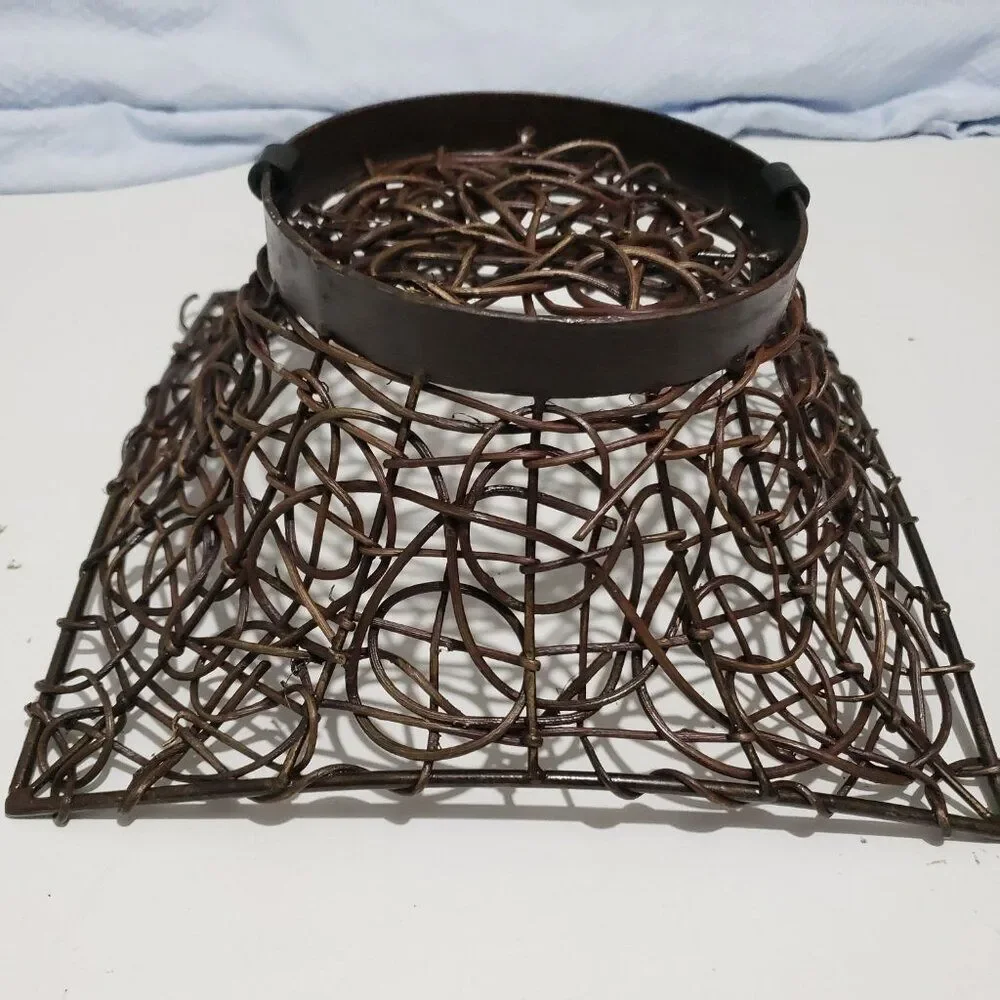 Brown Square Woven Bentwood Vine Branch Basket Over Metal Frame 11